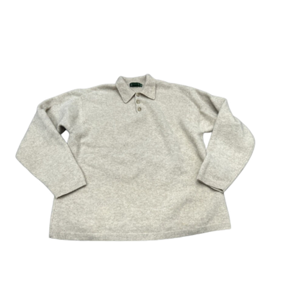 J. Crew Mens Size XL Tan Beige Collared Button Lambswool Sweater Long‎ Sleeve